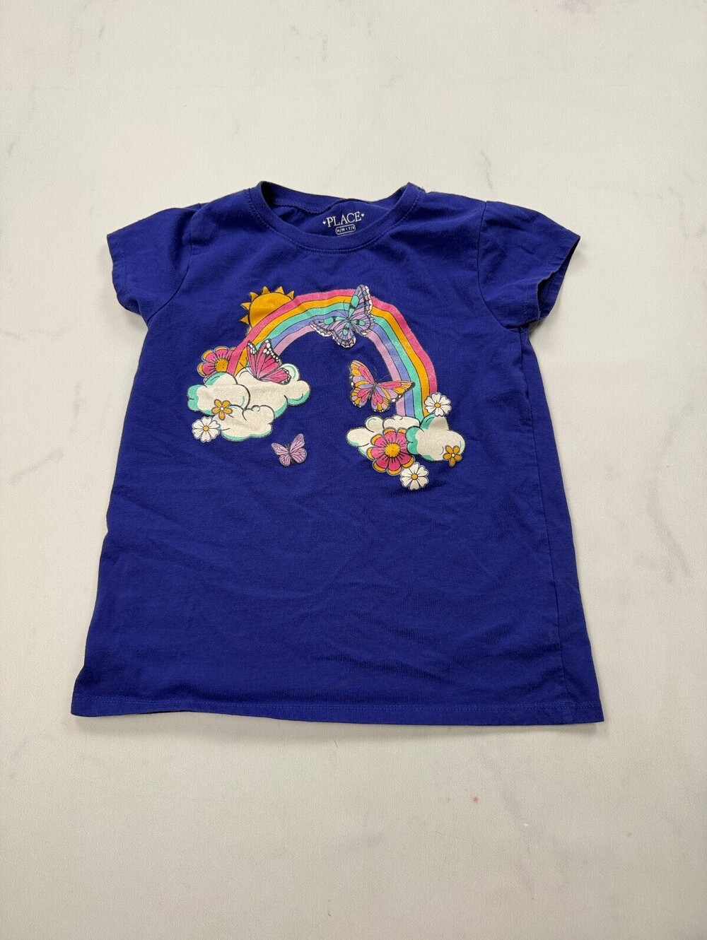 Children's Place Graphic Tee Blue Contemporary Everyday Essential - Girls 7/8